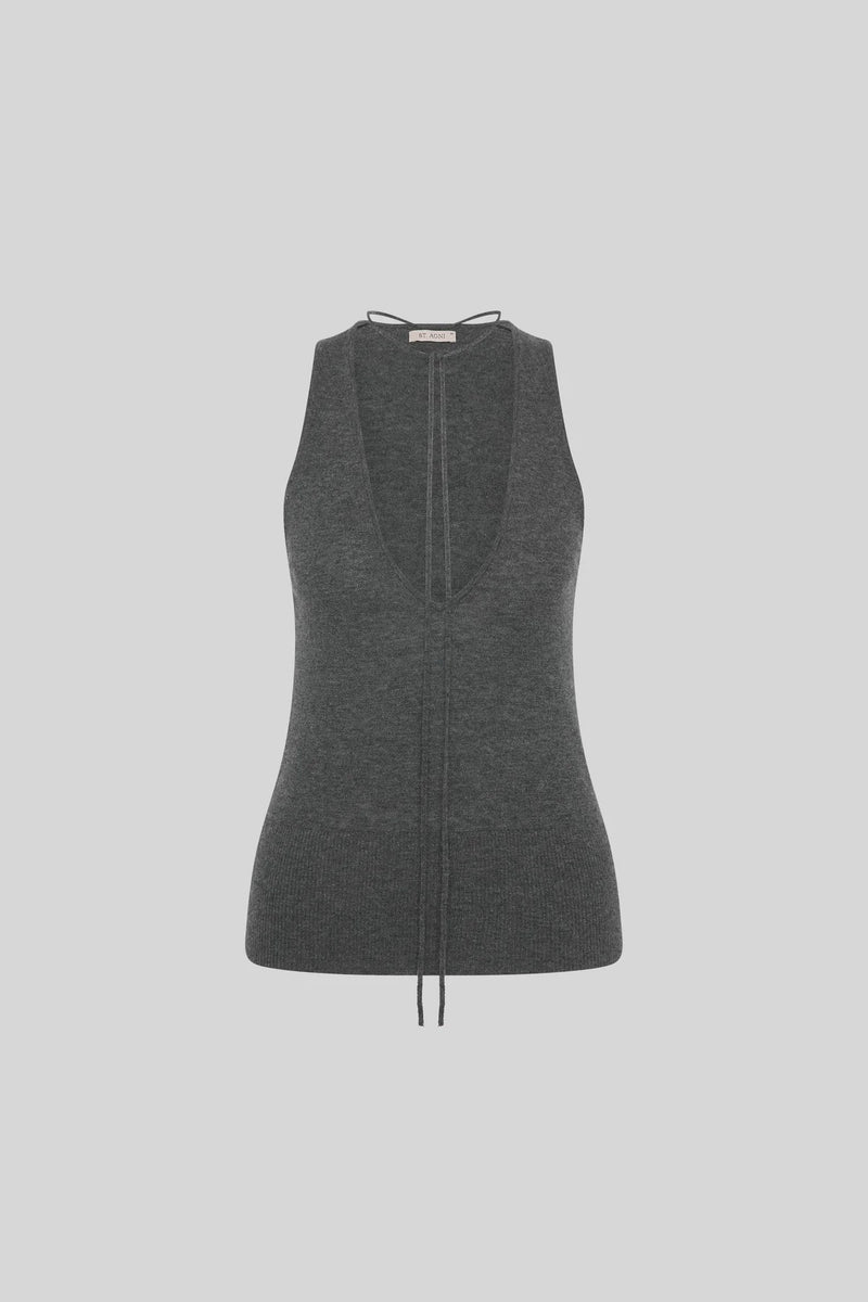 Plunge Rouleau Knit Tie Top